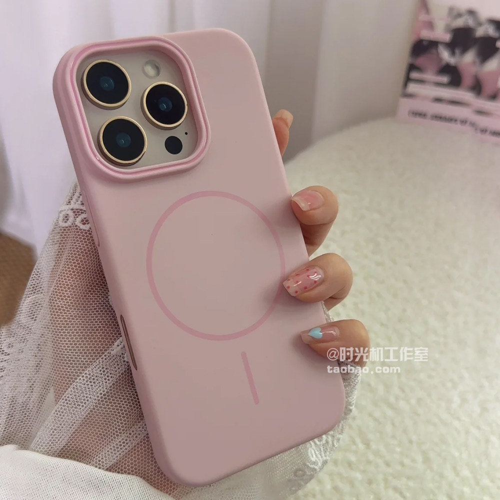 少女樱花粉柔纱磁吸壳适用OPPOReno13手机壳Findx8肤感12/11Pro防指纹10/9纯色PC硬一加Ace5简约1+13套ACE3女