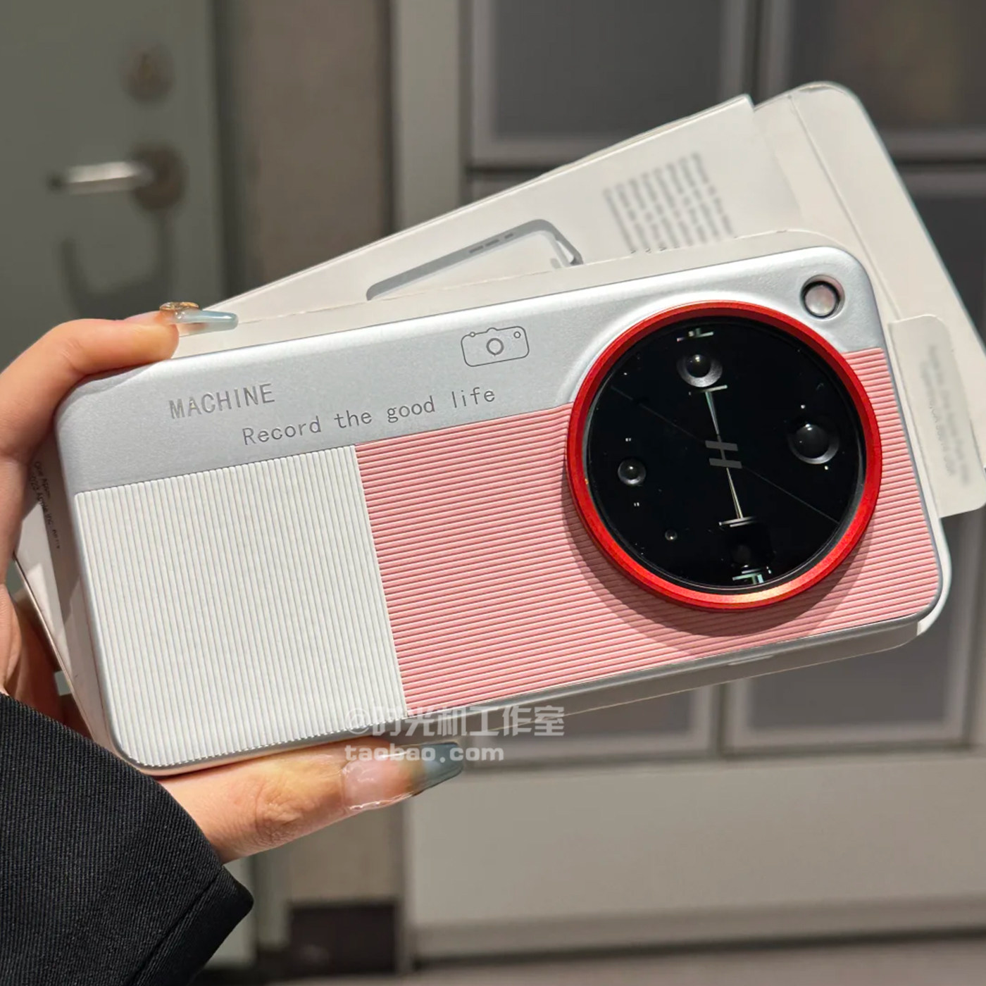 樱花粉拼接撞色方块相机壳适用OPPOFindx8Ultra手机壳X8S+布纹findx8pro加高大孔金属框磨砂防指纹可爱男女套