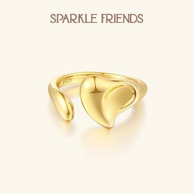 时髦爱心戒指小众开口指环食指戒