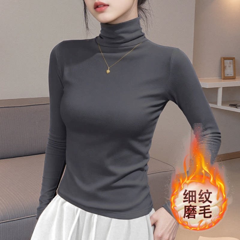 烟灰高领打底衫女长袖内搭秋冬2026新款修身保暖堆堆领加绒上衣