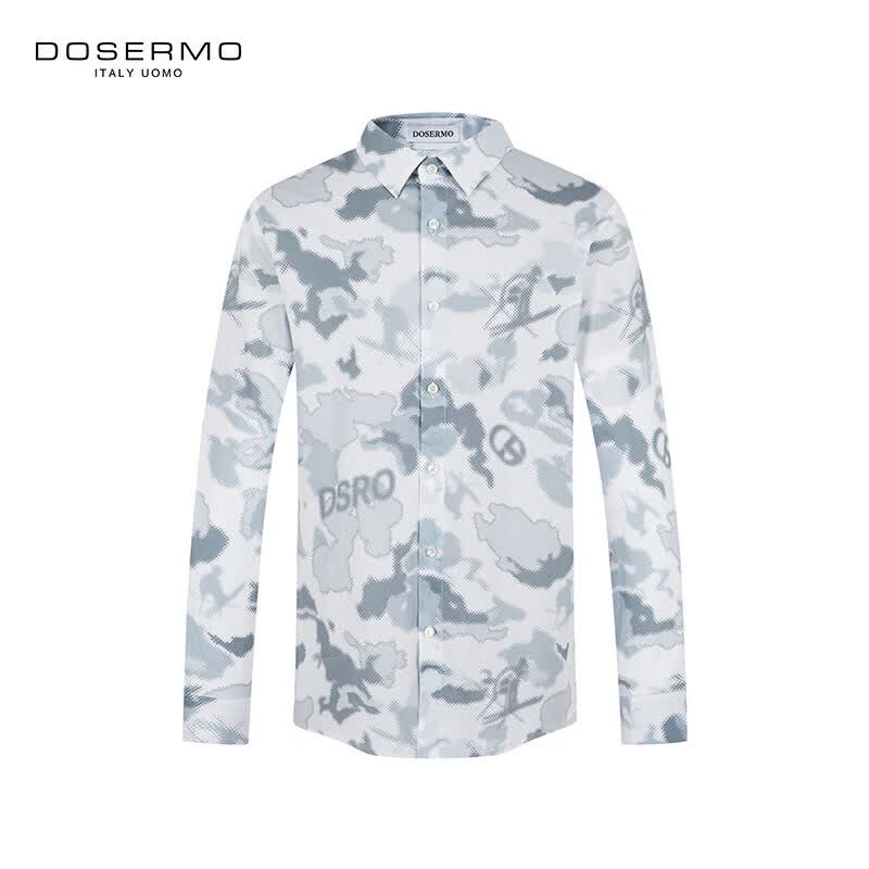 丹西摩(DOSERMO)字母印花长袖翻领内搭衬衫衬衣长袖衬衫男款秋