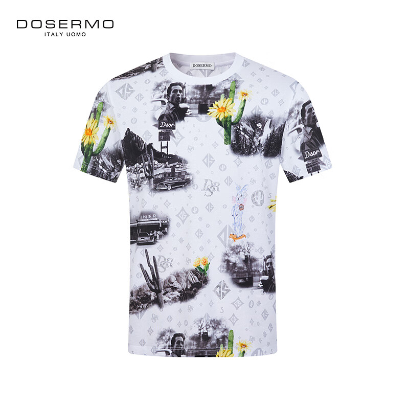 丹西摩(DOSERMO)轻奢纯棉短袖t恤短袖打底衫圆领印花T恤趣味图