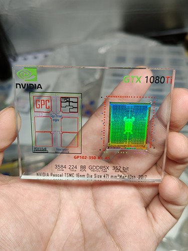 英伟达GTX1080ti显卡核心晶圆芯片摆件收藏集成电路