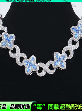 美式炫酷四叶草8字古巴链项链