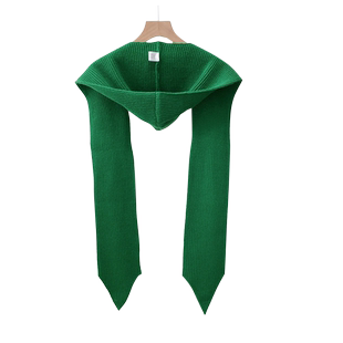 绿色秋冬季连帽披肩女毛线针织围巾帽子一体保暖洋气装饰打结假领