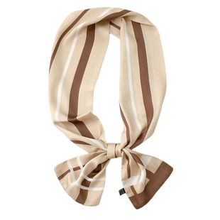 奶咖条纹仿丝长条装饰小丝巾女夏季薄款洋气复古领巾春秋百搭飘带