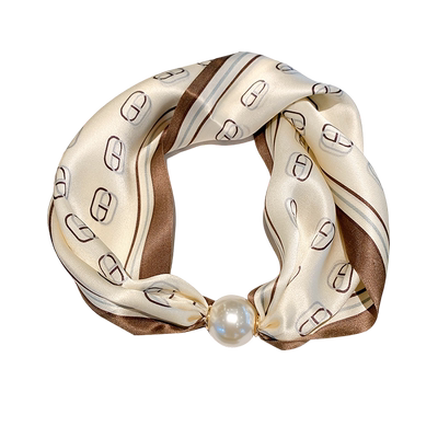 简约字母真丝丝巾珍珠桑蚕丝磁扣