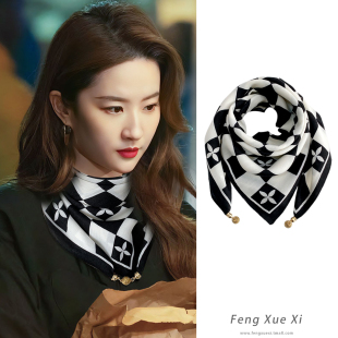 围脖百搭洋气 饰领巾薄款 仿棉麻磁吸扣护颈围巾女方巾春夏秋法式 装