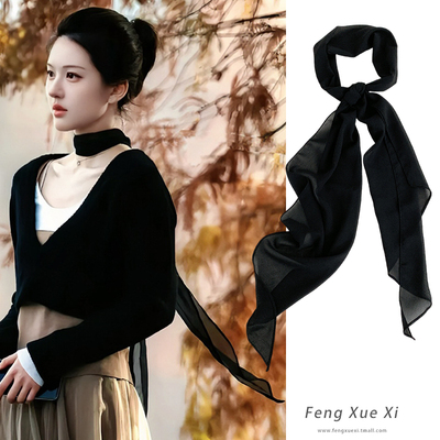 纯色雪纺长条丝巾女春夏季薄款
