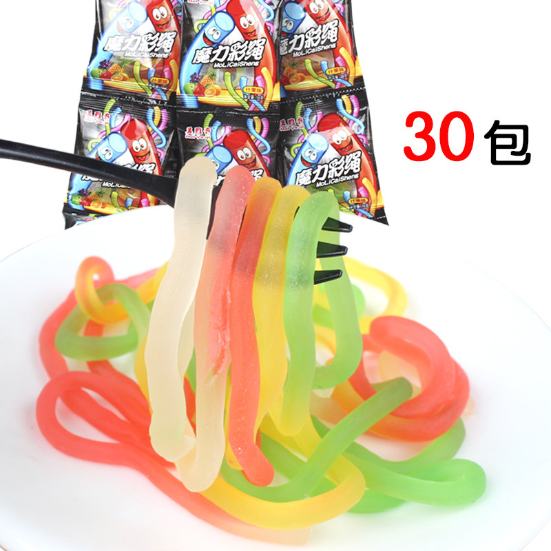 30包混合口味彩绳软糖果汁橡皮糖休闲零食散装QQ糖果小卖部超市批