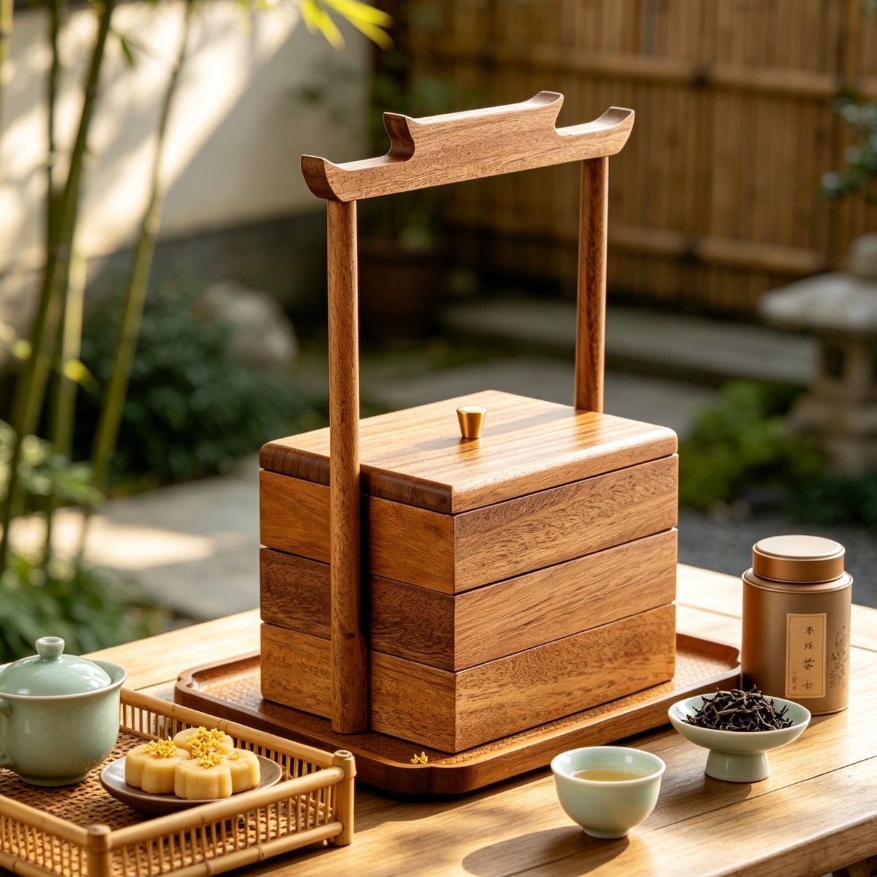 胡桃木质提篮小果盒新中式手提收纳盒茶点盘婚庆甜点盘零食干果盒