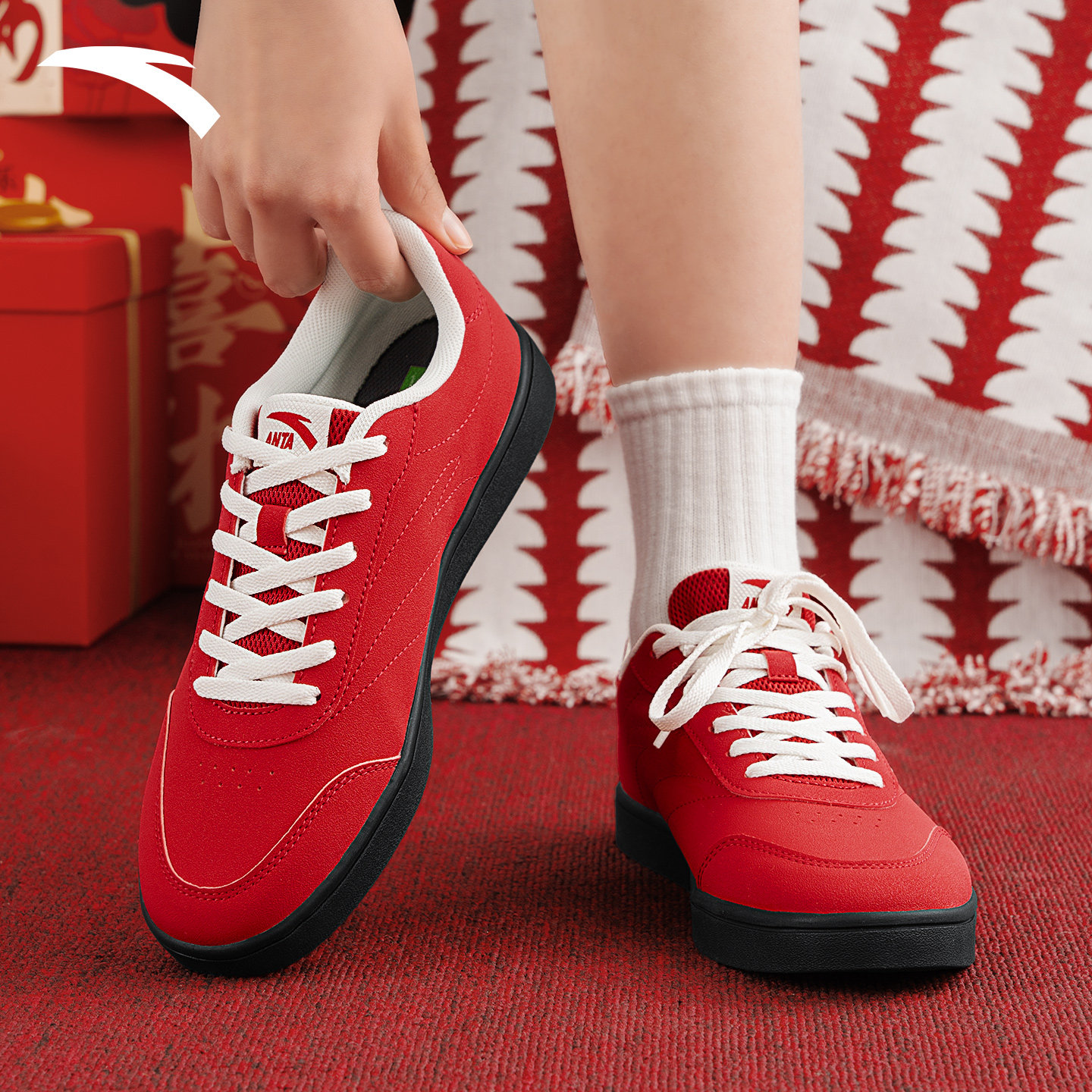 安踏本命年红色板鞋女款2026春季新款女鞋低帮平底休闲运动鞋女鞋,运动鞋new,运动休闲鞋,淘宝优惠券,粉丝福利购,淘宝优惠卷