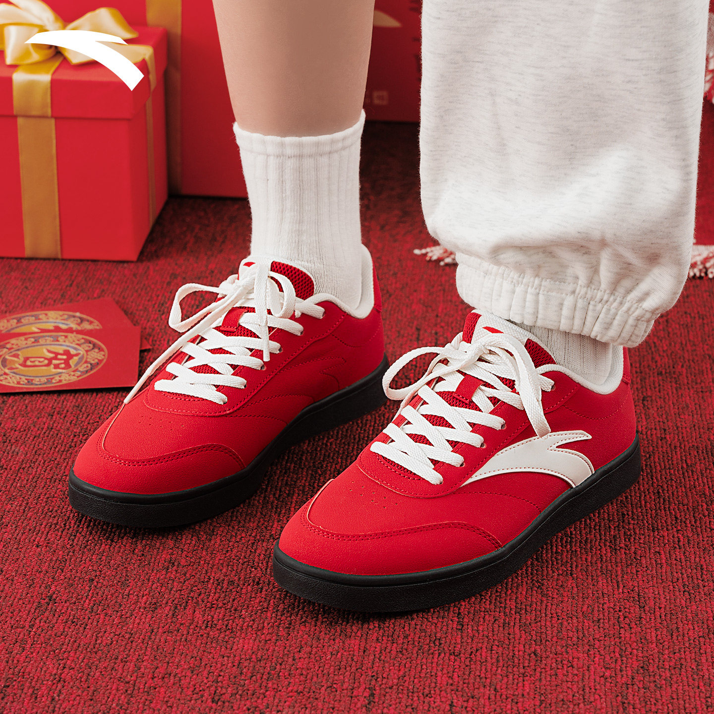 安踏本命年红色板鞋女2026春季新款女鞋薄底平底休闲运动鞋德训鞋,运动鞋new,运动休闲鞋,淘宝优惠券,粉丝福利购,淘宝优惠卷