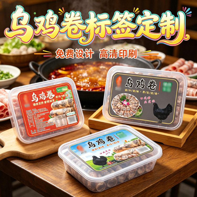 乌鸡卷牛肉卷羊肉卷不干胶标签腰封定制冷冻生鲜食材商标贴纸标签