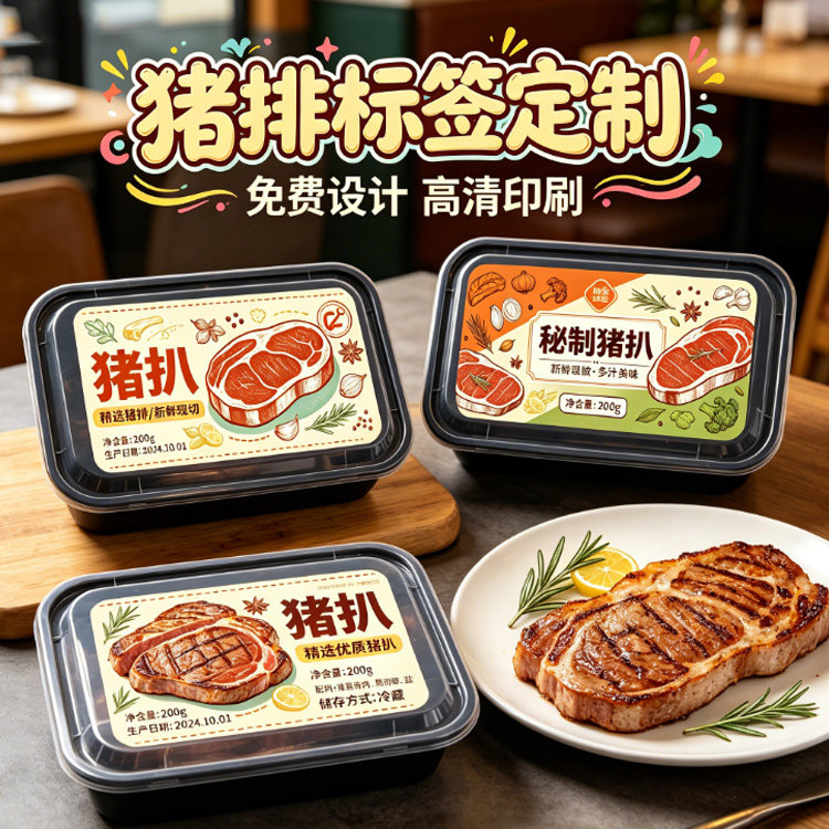 香煎猪排牛排标签定制生鲜商标食品贴纸印制鸡排肉扒不干胶标贴