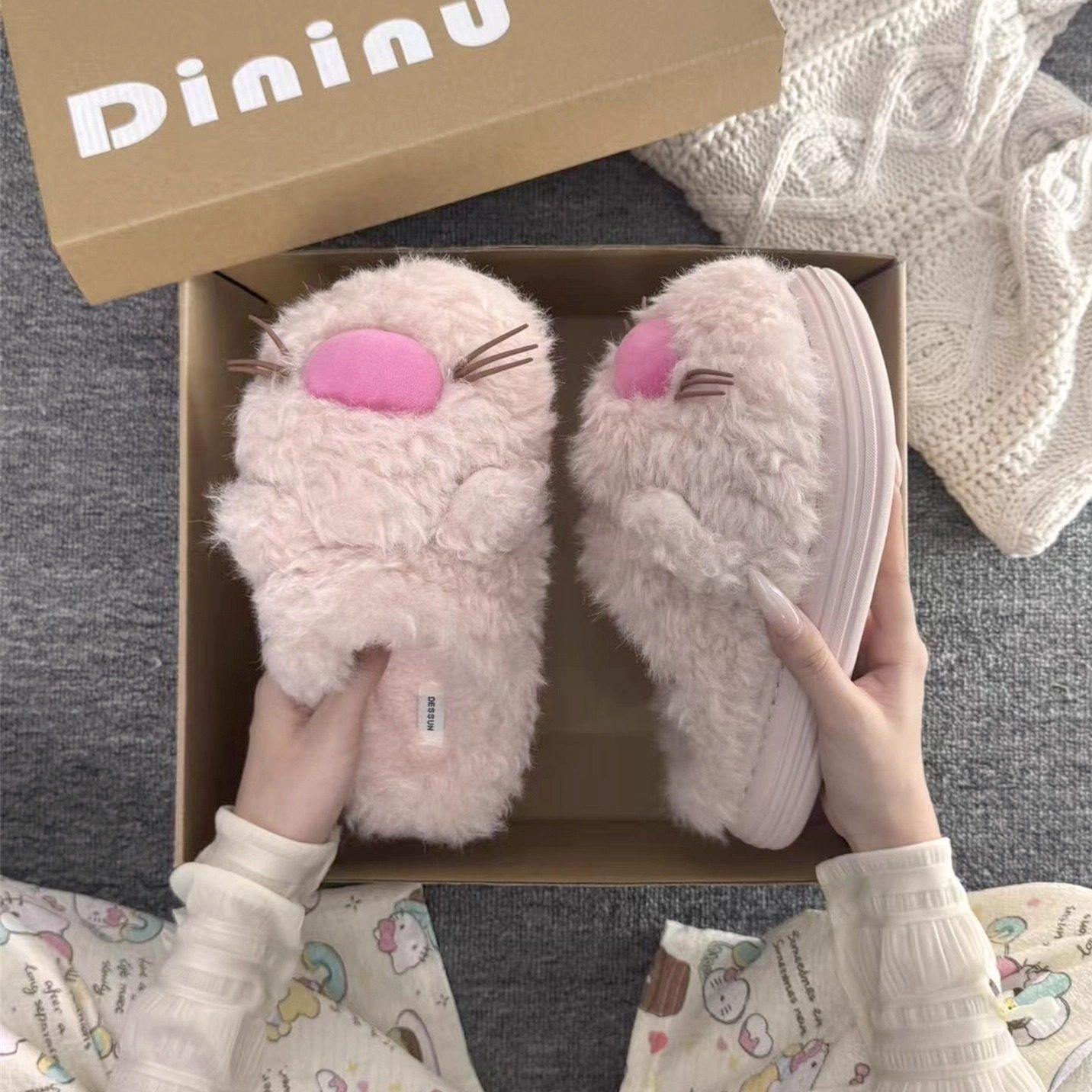 丑萌卡通毛茸茸棉拖鞋女2025秋冬新款舒适防滑室内居家保暖包头拖,女鞋,包头拖,淘宝优惠券,粉丝福利购,淘宝优惠卷