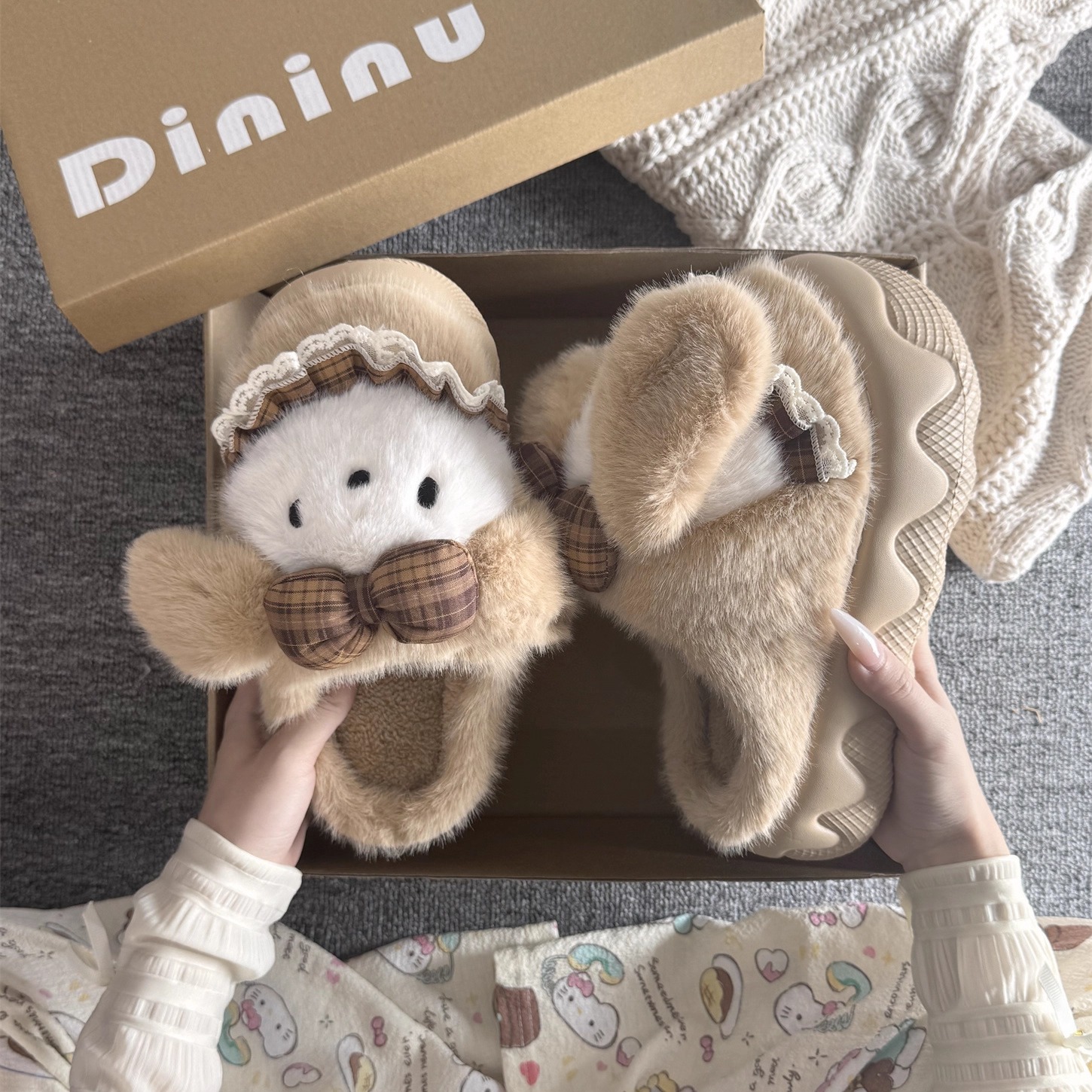 卡通可爱保暖棉拖女2025秋冬新款外穿防滑踩屎感厚底包头毛毛拖鞋