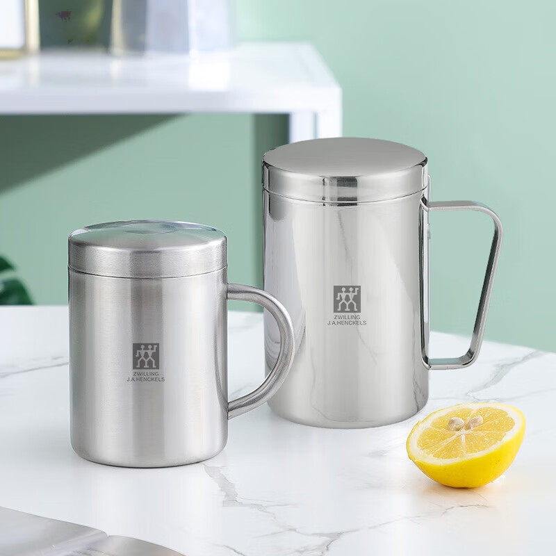 双立人德国不锈钢马克杯食品级手柄保温水杯家用杯子带盖咖啡杯