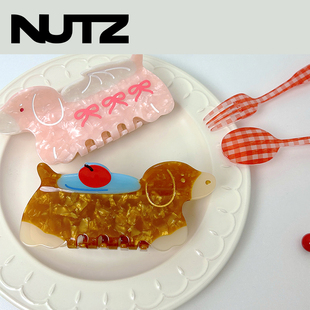 NUTZ腊肠狗发夹Oddgoods可爱韩系奶油苹果大号醋酸抓夹发夹鲨鱼夹