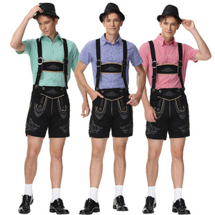 万圣节cosplay男士格子衬衫背带裤套装舞台表演服德国啤酒节服装