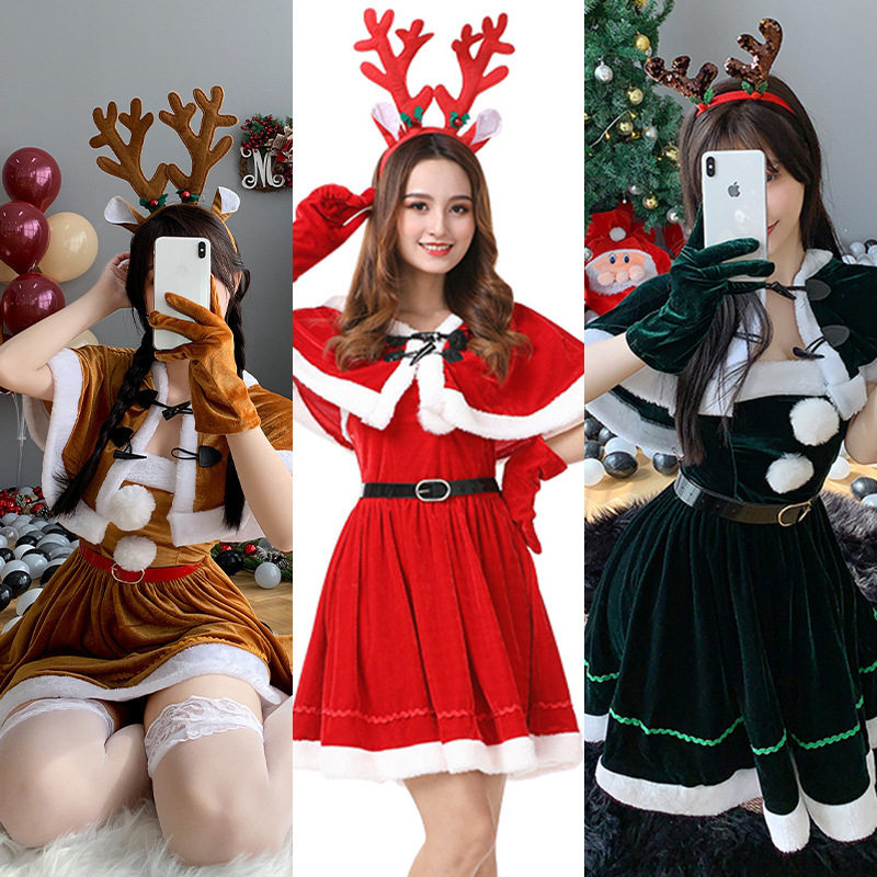成人圣诞老人麋鹿连衣裙演出服cosplay圣诞节圣诞红裙节日服装