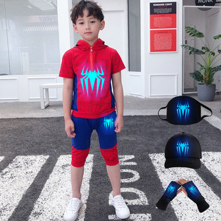 条纹狼蛛红蓝紧身角色扮演演出cosplay服装 儿童学生版 蜘蛛侠套装