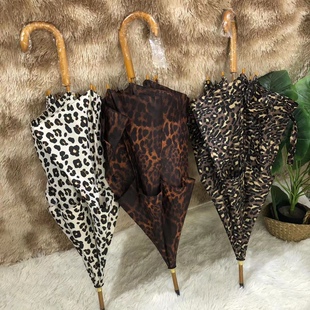 新品外贸A＋more日单木制长伞雨伞假双层洋伞复古豹纹伞古董伞