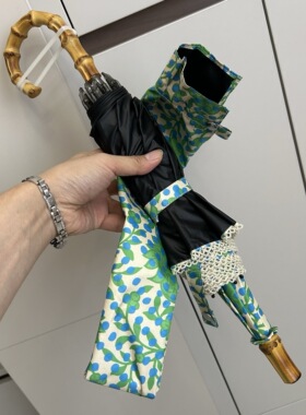 日系二折折叠宝塔绿色黑胶防晒防紫外线太阳晴雨两用可爱复古竹伞