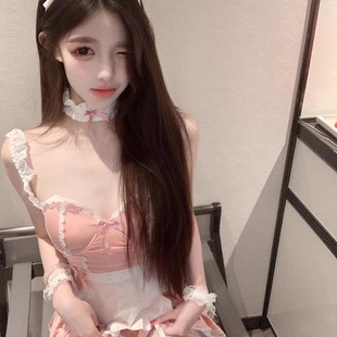 女仆女装 cos战袍外穿性感吊带围裙带胸垫可爱女佣睡裙 制服套装