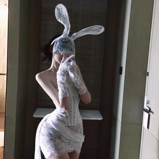 跨年穿搭性感蕾丝抹胸连衣裙女cos兔子修身 鱼骨裙白色包臀短裙