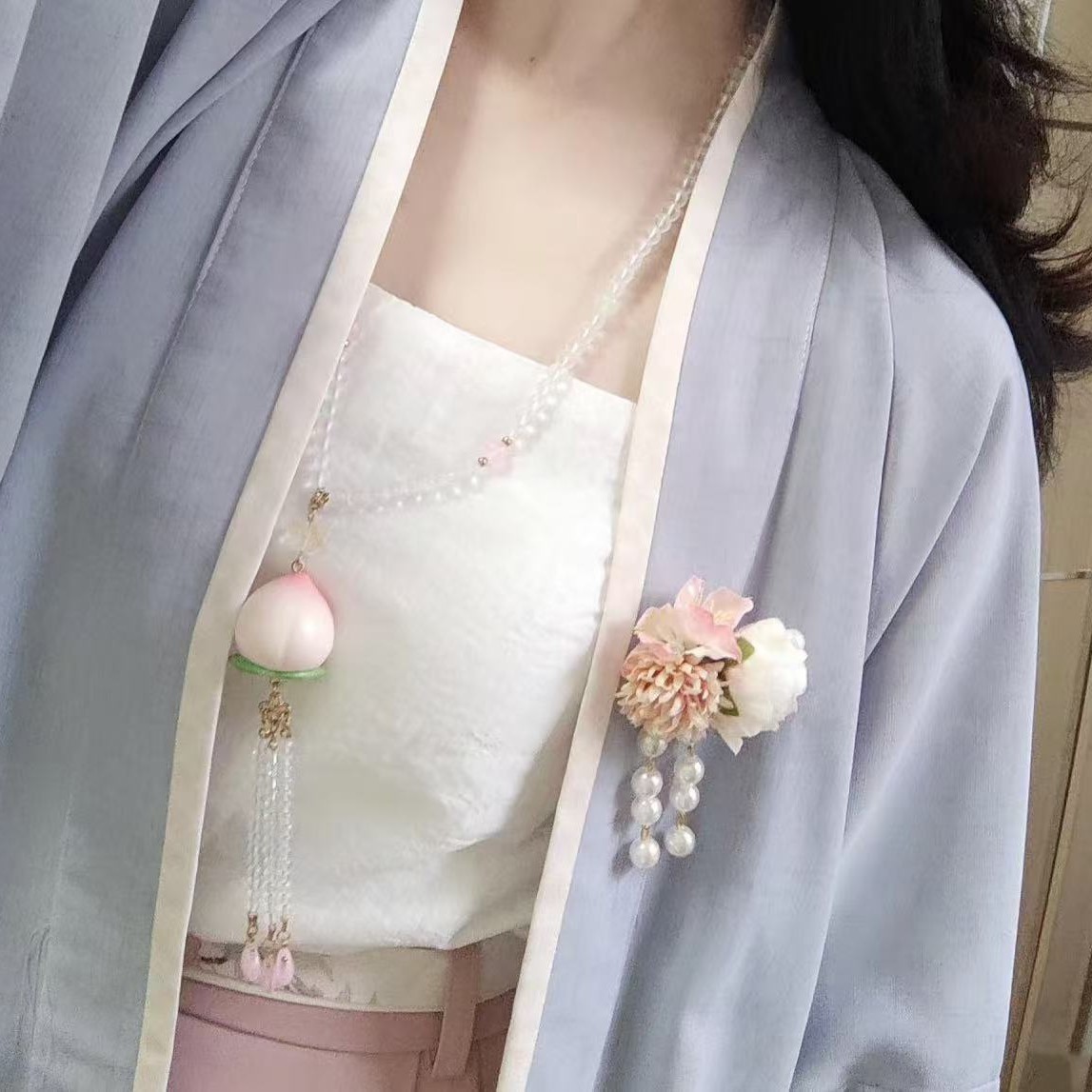 汉服绢花磁铁吸扣不伤衣服花朵防滑披帛固定扣胸花古风披肩配饰图片