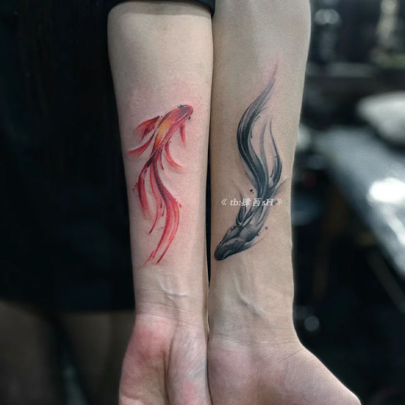 5張情侶款錦鯉彩色紋身貼持久