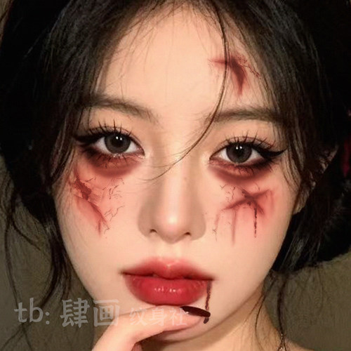 伤疤纹身贴脸部妆容万圣节写真