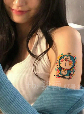 甜酷可爱叮当猫彩色纹身贴ins风