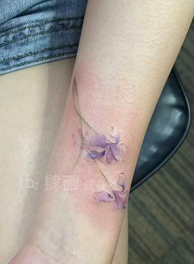 梦幻紫色鸢尾花纹身贴纸手腕遮疤