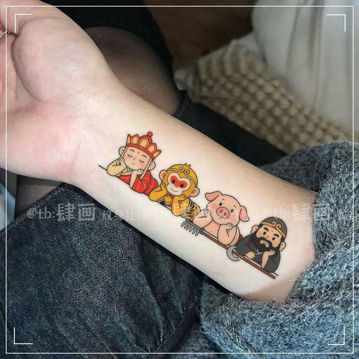 西游记彩色纹身贴纸 卡通可爱猴子猪八戒手臂趣味ins防水持久遮疤