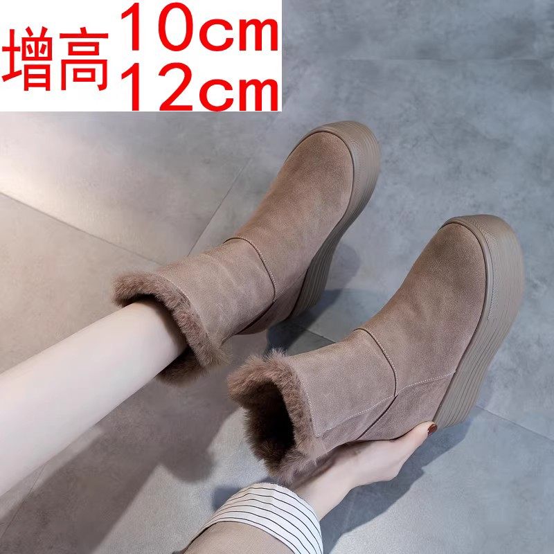 新款雪地靴女内增高超厚底12公分小个子冬季女靴毛毛保暖棉鞋马丁