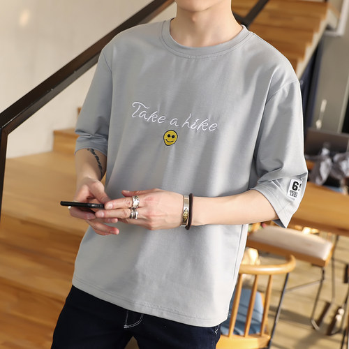 【新品】七分中袖t恤男夏季短袖