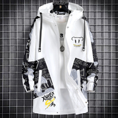 潮流夹克痞帅气休闲青少年潮牌冲锋风衣 韩版 中长款 外套男春秋冬季