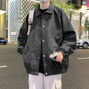 翻领皮衣外套男春秋冬季 潮流夹克痞帅气休闲褂子风衣上衣潮牌外衣