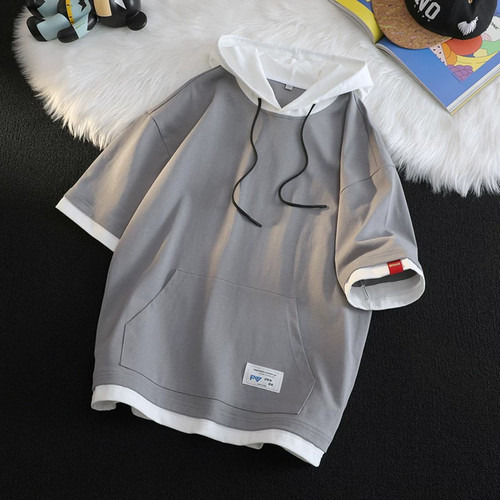 【新品】连帽短袖T恤男夏季半袖
