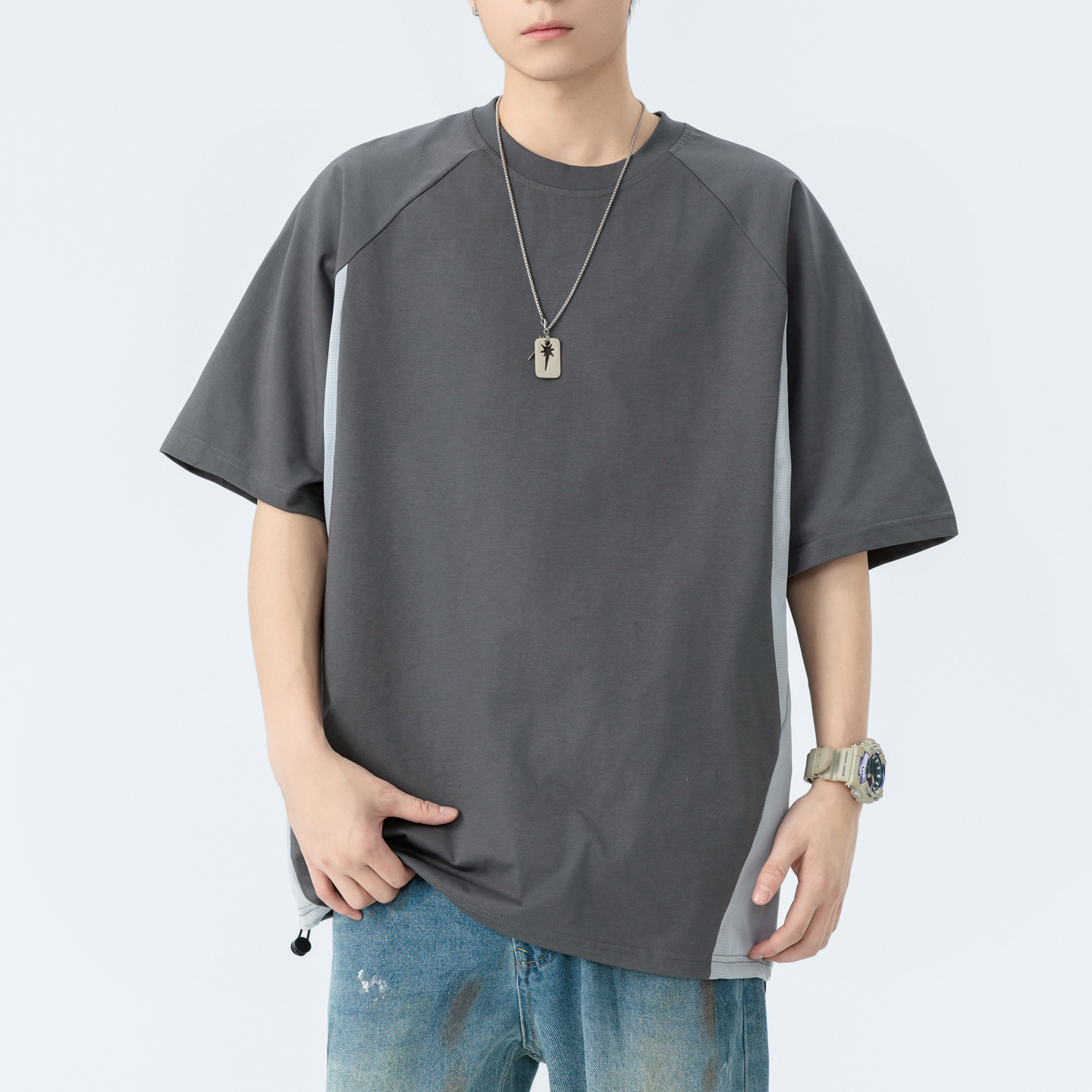 【新品】短袖t恤男夏季拼色半袖