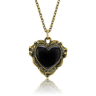 复古黑桃心项链女 18k黄金锁骨链博物馆爱心玉髓吊坠皮绳