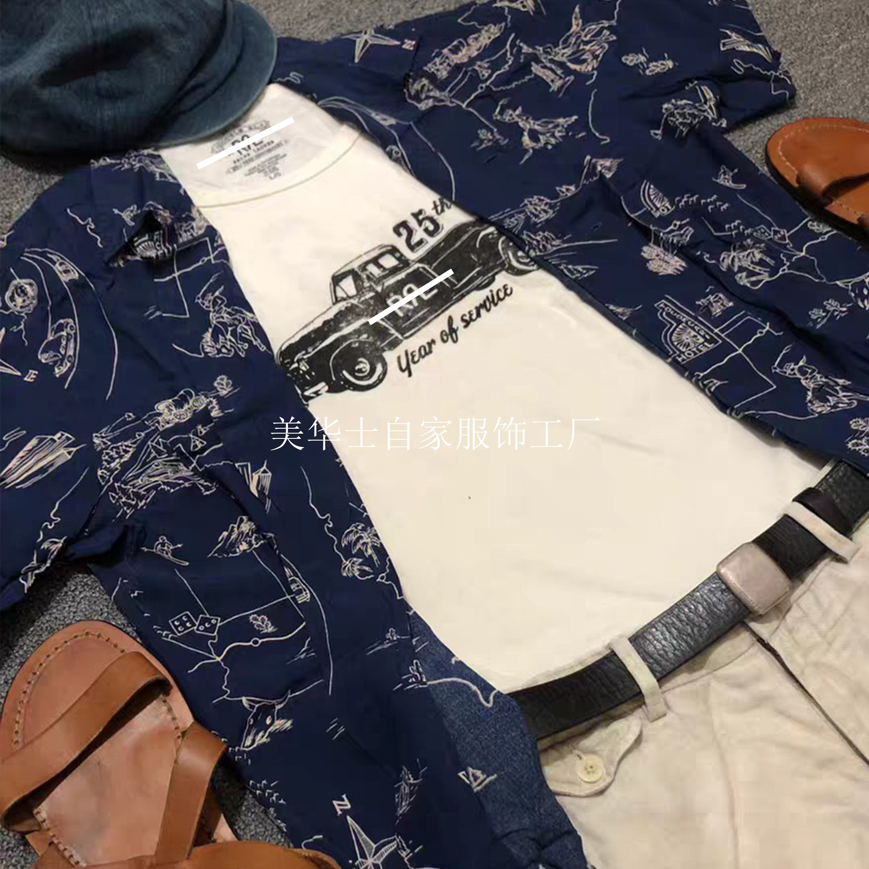 RLIndigo做旧水洗人造丝短衬衫