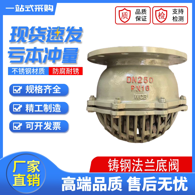 WCB铸钢法兰底阀H42H-6C16C铸钢水泵吸水底阀DN40-500升降式底阀