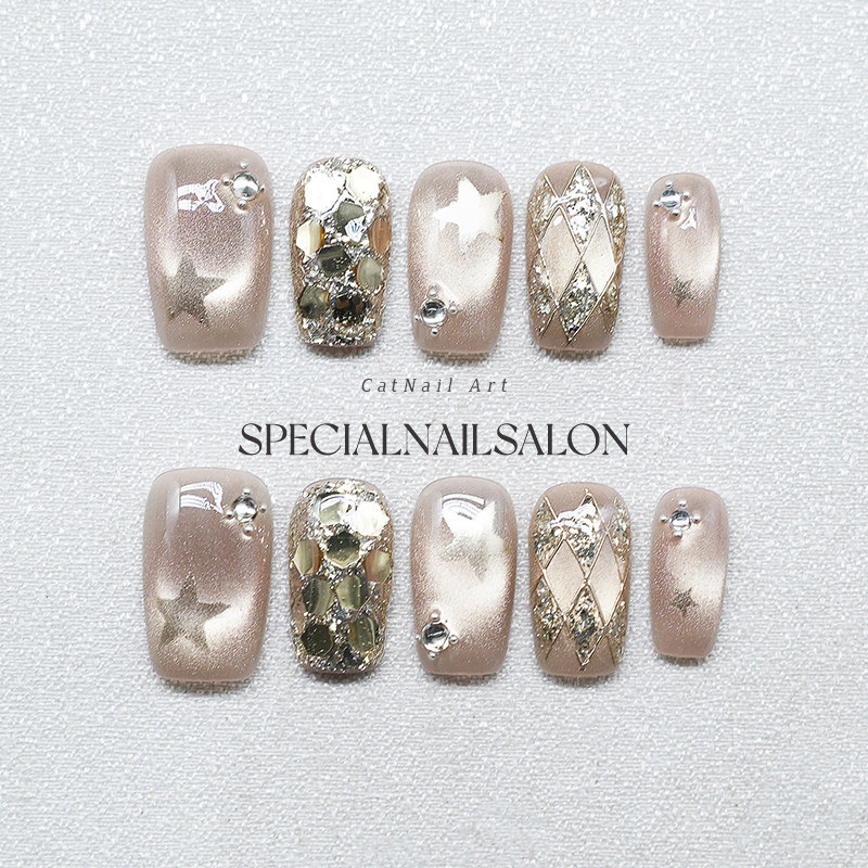 【星砂梦境】纯手工穿戴甲秋冬新款爆闪亮片美甲星星钻饰指甲贴片,彩妆/香水/美妆工具,穿戴甲/甲片,淘宝优惠券,粉丝福利购,淘宝优惠卷