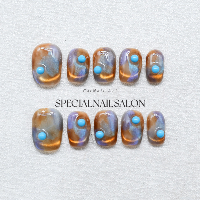 【海岸晨雾】纯手工穿戴甲秋冬新款琥珀晕染个性高级感美甲指甲片,彩妆/香水/美妆工具,穿戴甲/甲片,淘宝优惠券,粉丝福利购,淘宝优惠卷