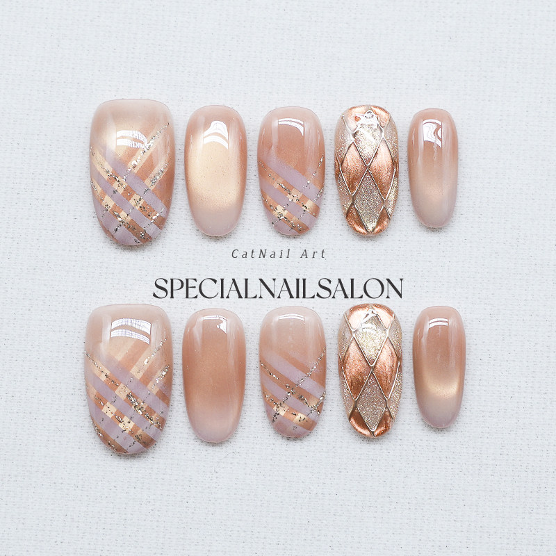 【英伦午后】纯手工穿戴甲菱格猫眼秋冬高级感焦糖色显白美甲贴片,彩妆/香水/美妆工具,穿戴甲/甲片,淘宝优惠券,粉丝福利购,淘宝优惠卷