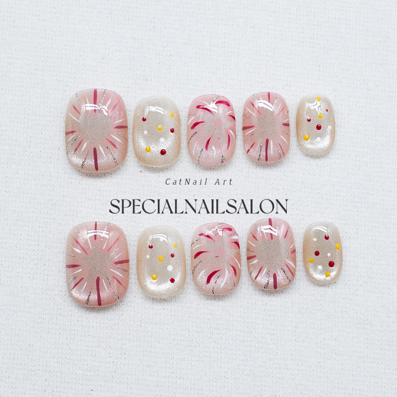 【烟火心愿】纯手工穿戴甲甜美烟花波点可爱仙女高级感秋冬美甲片,彩妆/香水/美妆工具,穿戴甲/甲片,淘宝优惠券,粉丝福利购,淘宝优惠卷