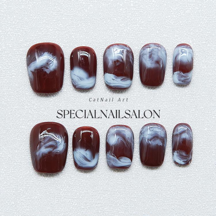 【如烟似雾】纯手工穿戴甲秋冬晕染咖啡棕气质氛围感显白美甲贴片